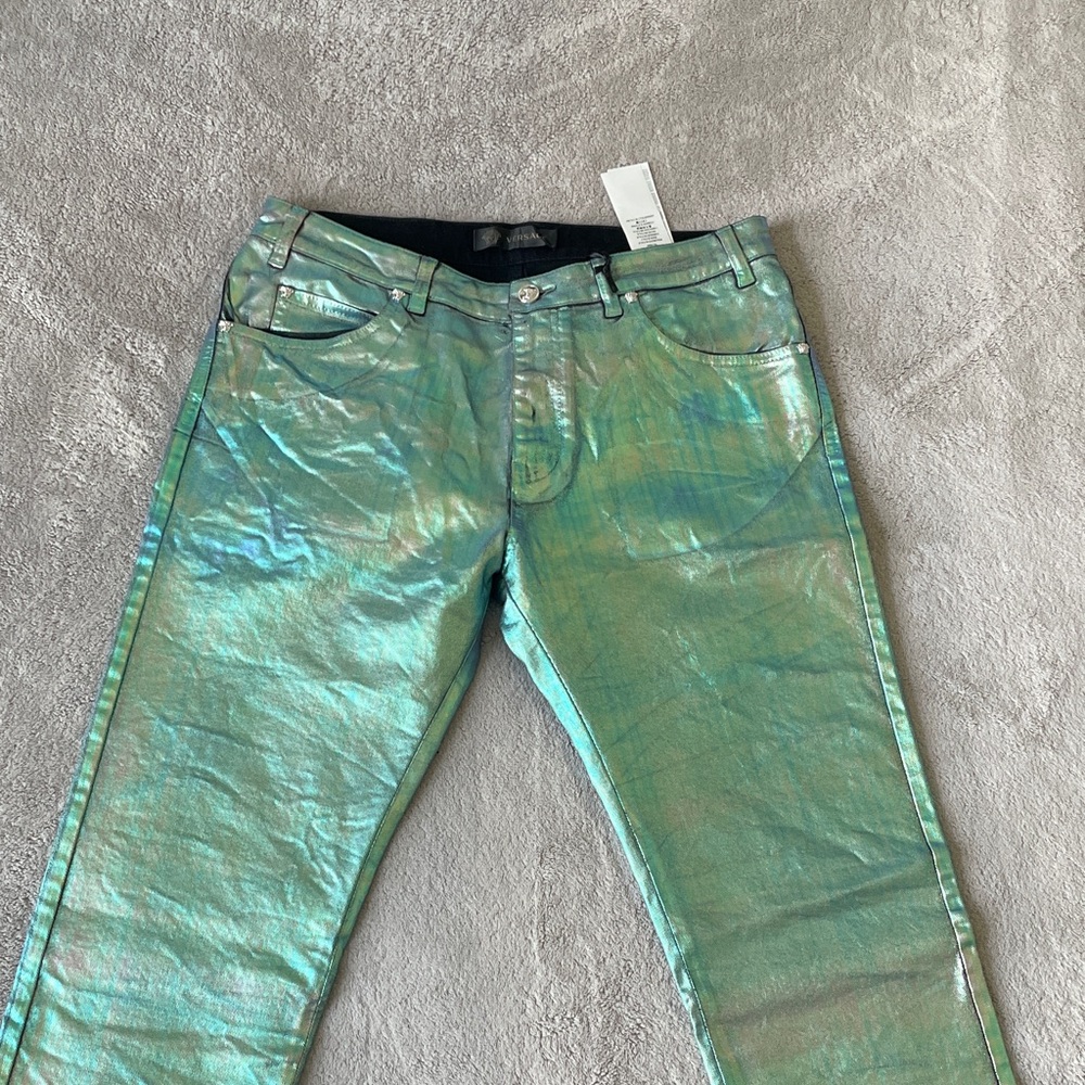 Versace Shimmering Green Mens Jeans - Picture 3 of 7